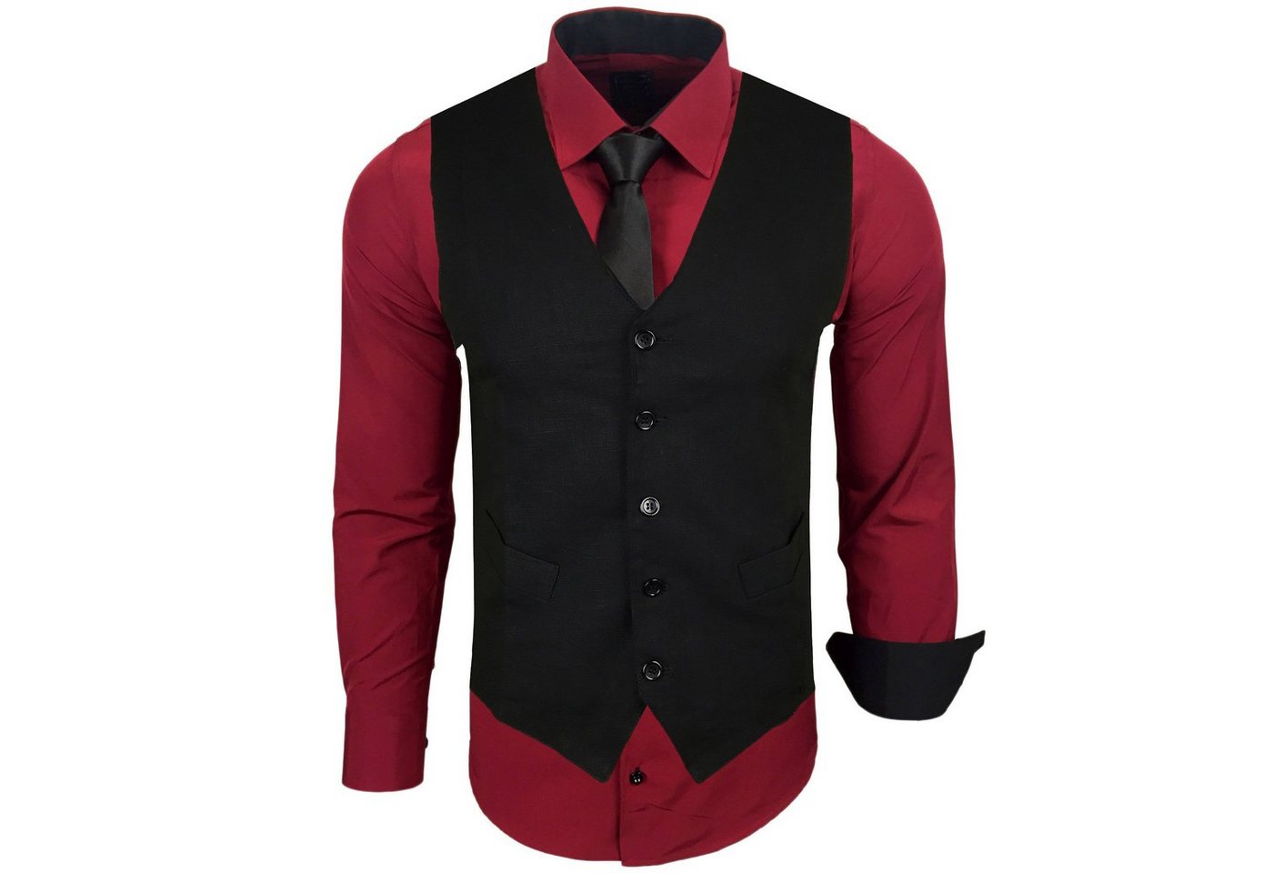 Baxboy Langarmhemd Baxboy Langarmhemd Herren-Hemd Slim-Fit Hemd + Weste + Krawatte SET Baxboy Langarmhemd Baxboy Langarmhemd Herren-Hemd Slim-Fit Hemd + Weste + Krawatte SET von Baxboy