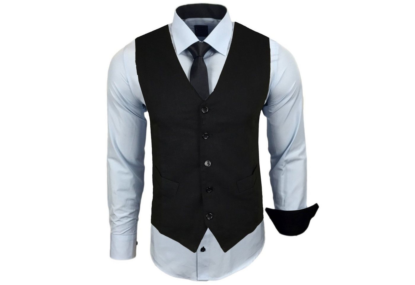 Baxboy Langarmhemd Baxboy Langarmhemd Herren-Hemd Slim-Fit Hemd + Weste + Krawatte SET von Baxboy