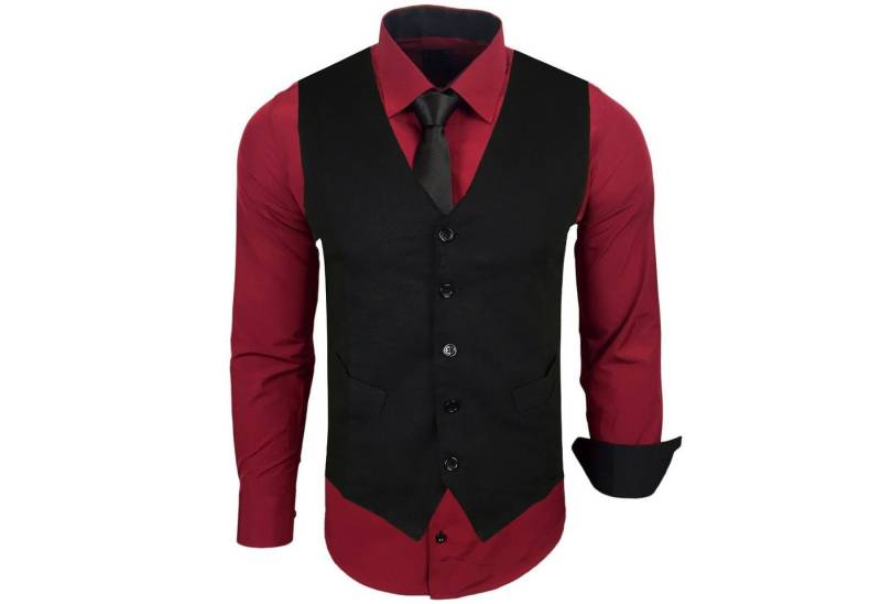 Baxboy Langarmhemd Baxboy Langarmhemd Herren Hemd Weste Krawatte 3-teilig Set 444-HWKR von Baxboy