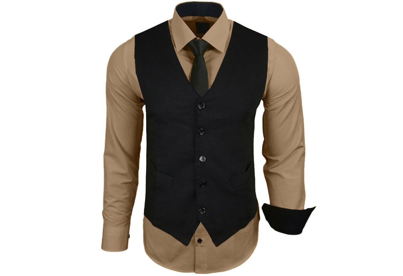 Baxboy Langarmhemd Baxboy Langarmhemd Herren Hemd Weste Krawatte 3-teilig Set von Baxboy