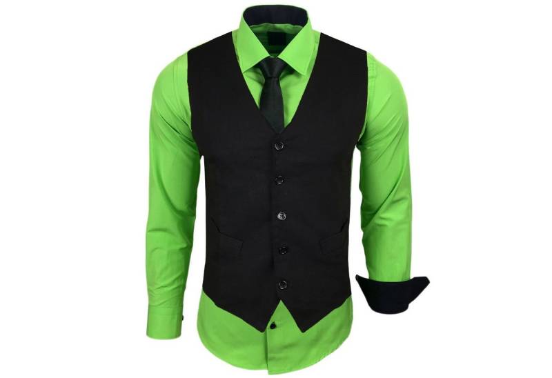 Baxboy Langarmhemd Baxboy Langarmhemd Herren Hemd Weste Krawatte 3-teilig Set 444-HWKR von Baxboy