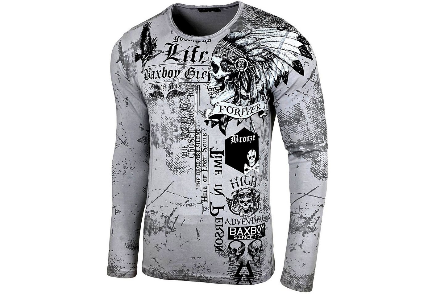 Baxboy Longshirt Baxboy Herren Longsleeve All Over Plakativer Front & Back Print 708 von Baxboy