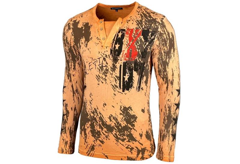 Baxboy Longshirt Langarmshirt mit trendigem All-Over Logo-Print mit Knopfleiste B-702 von Baxboy