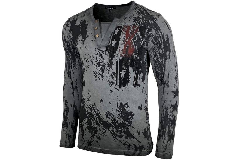 Baxboy Longshirt Langarmshirt mit trendigem All-Over Logo-Print mit Knopfleiste B-702 von Baxboy