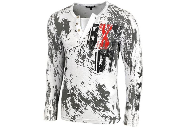 Baxboy Longshirt Langarmshirt mit trendigem All-Over Logo-Print mit Knopfleiste B-702 von Baxboy