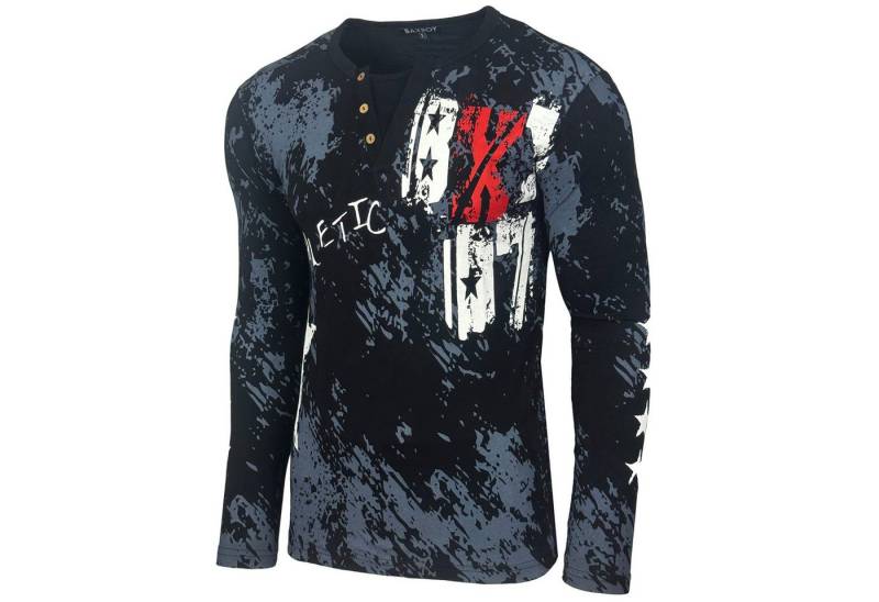 Baxboy Longshirt Langarmshirt mit trendigem All-Over Logo-Print mit Knopfleiste B-702 von Baxboy