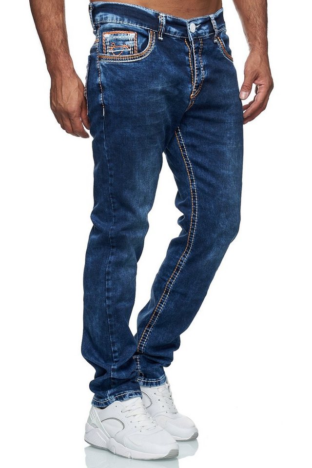 Baxboy Regular-fit-Jeans Herren Jeans Dicke Neon-Naht Straight Fit Denim Stonewashed Stretch von Baxboy