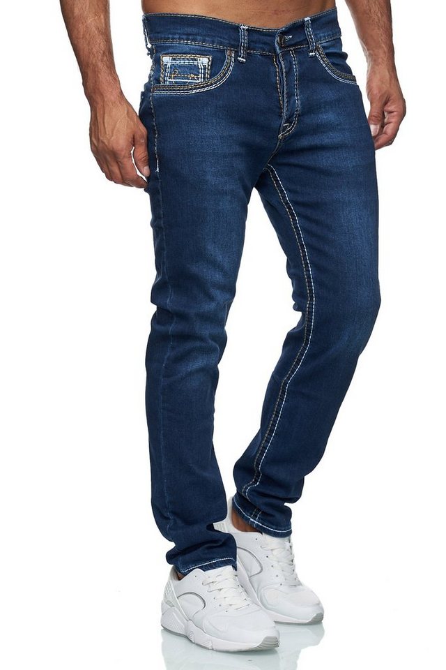 Baxboy Regular-fit-Jeans Herren Jeans Dicke Neon-Naht Straight Fit Denim Stonewashed Stretch von Baxboy