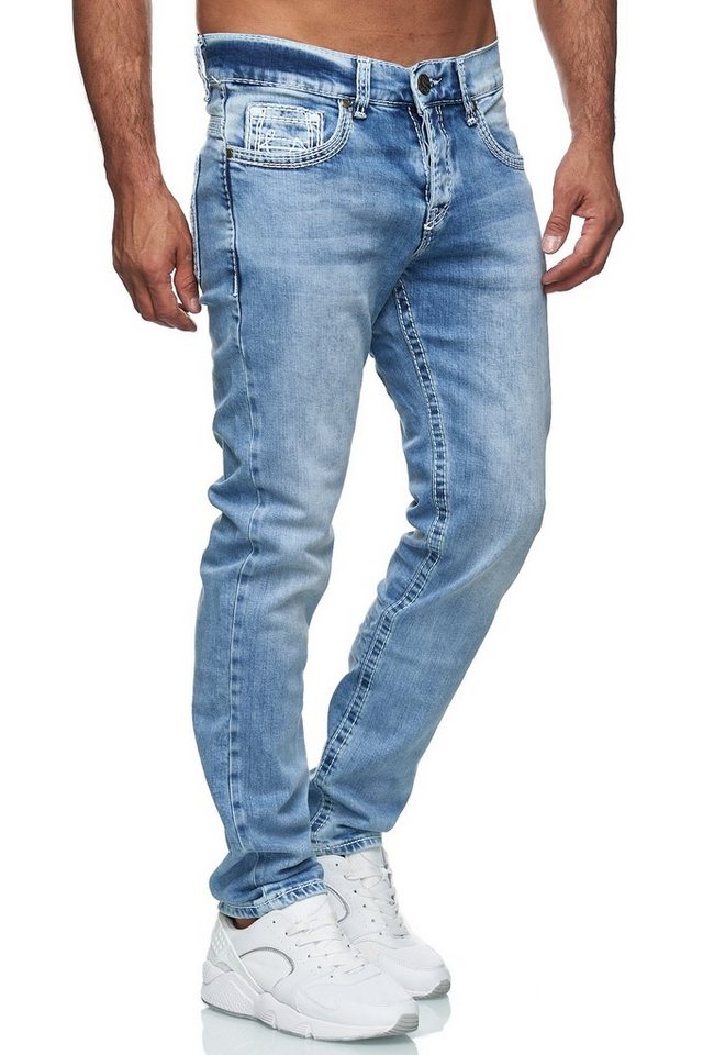 Baxboy Regular-fit-Jeans Herren Jeans Dicke Neon-Naht Straight Fit Denim Stonewashed Stretch von Baxboy