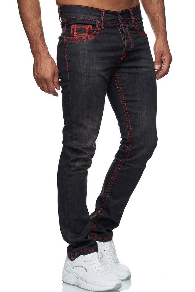 Baxboy Regular-fit-Jeans Herren Jeans Dicke Neon-Naht Straight Fit Denim Stonewashed Stretch von Baxboy