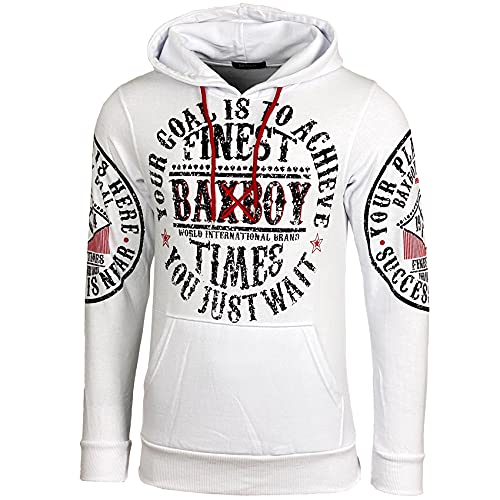 Baxboy Slim fit Herren Pullover Hoodie Sweatshirt Longsleeve Sweatshirt Jacke Langarm Kapuzenpullover Hoody Sweater 950, Farbe:Weiß, Größe:S von Baxboy