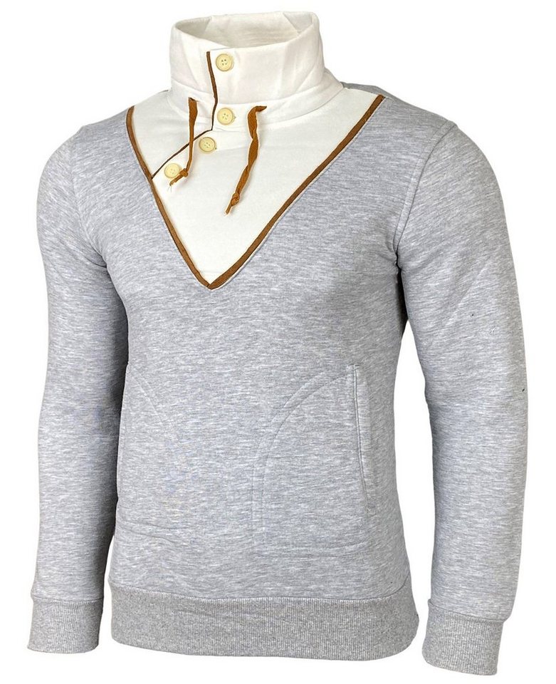 Baxboy Strickpullover Baxboy Herren Sweatshirt Tube-Neck Stehkragen Knopfverschluss von Baxboy