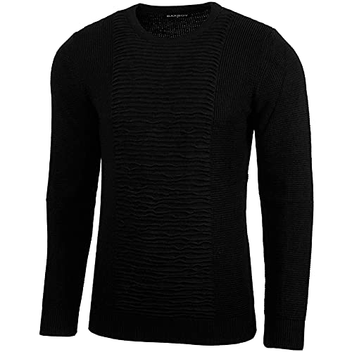 Baxboy Strickpullover Herren Two Tone Rundhals Pullover Grobstrick B-1881, Farbe:Schwarz, Größe:XXL von Baxboy