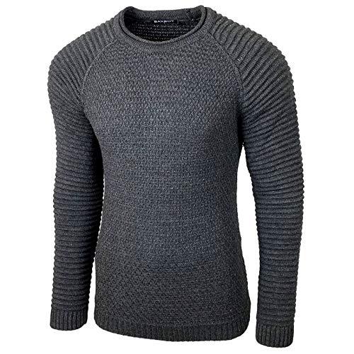 Baxboy Strickpullover Herren Two Tone Rundhals Pullover Grobstrick B-8056, Farbe:Anthrazit, Größe:2XL von Baxboy