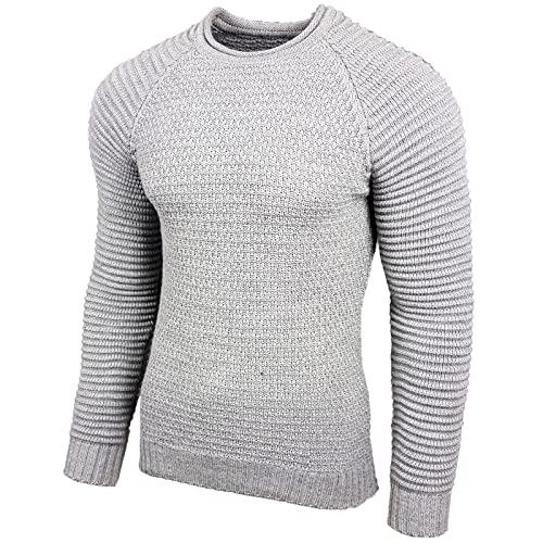 Baxboy Strickpullover Herren Two Tone Rundhals Pullover Grobstrick B-8056, Farbe:Grau, Größe:S von Baxboy