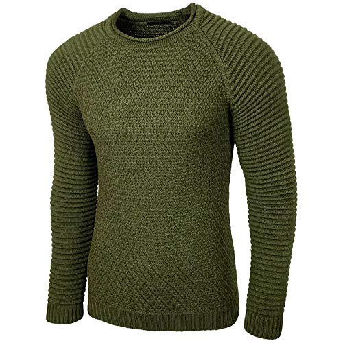 Baxboy Strickpullover Herren Two Tone Rundhals Pullover Grobstrick B-8056, Farbe:Khaki, Größe:2XL von Baxboy