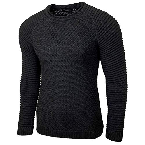 Baxboy Strickpullover Herren Two Tone Rundhals Pullover Grobstrick B-8056, Farbe:Schwarz, Größe:2XL von Baxboy