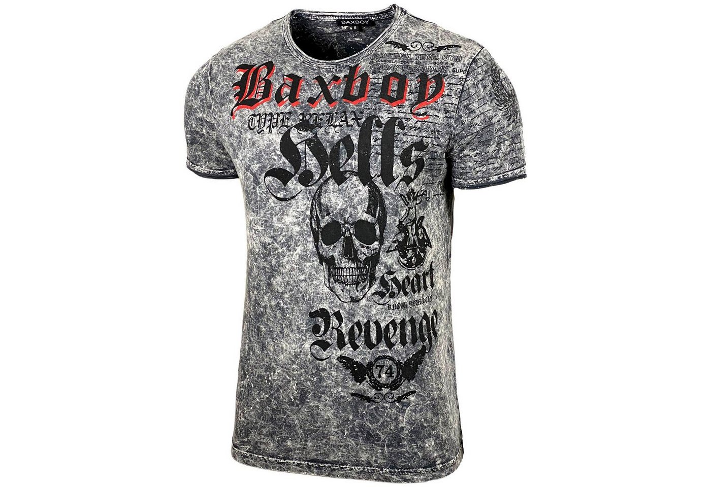 Baxboy T-Shirt Baxboy T-Shirt Oil Washed Totenkopf mit All-Over Print von Baxboy