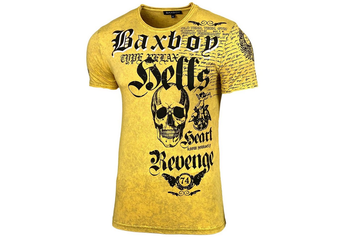 Baxboy T-Shirt Baxboy T-Shirt Oil Washed Totenkopf mit All-Over Print von Baxboy