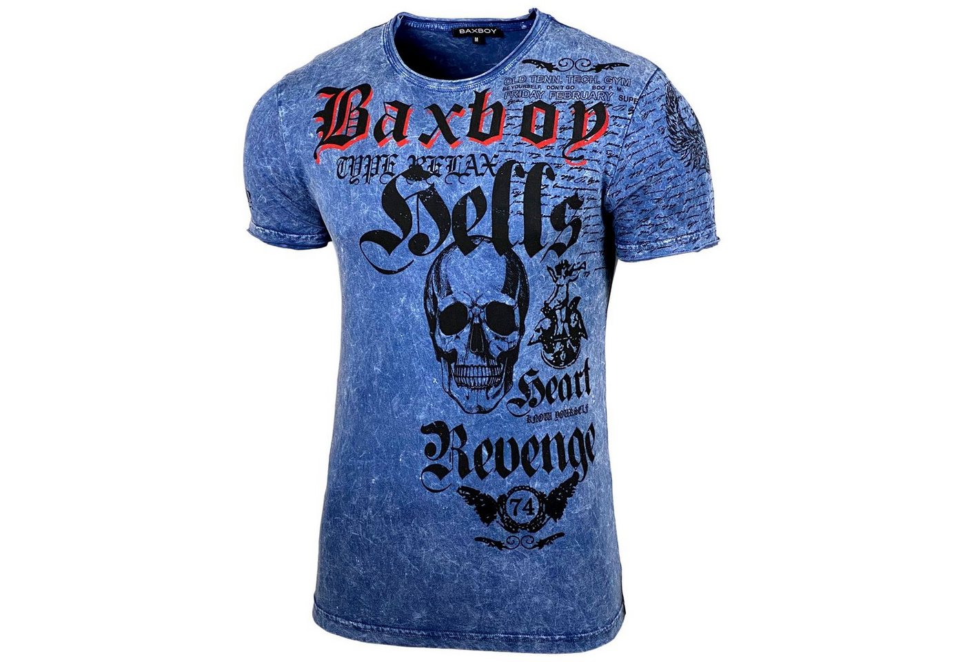 Baxboy T-Shirt Baxboy T-Shirt Oil Washed Totenkopf mit All-Over Print von Baxboy