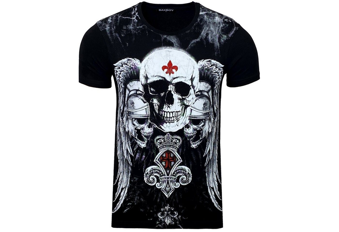 Baxboy T-Shirt Baxboy T-Shirt mit stylischem Totenkopf-Print mit Strasssteinen 2308 von Baxboy