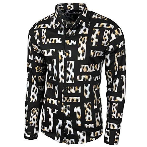 Blumen Hemden Herren Bunte Hemd Langarmhemd Muster Freizeitshemd Langarm Casual Mehrfarbig Shirt, Farbe:Schwarz_123, Größe:L von Baxboy