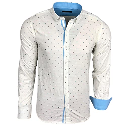 Herren Elit Man Hemd Langarm Slim-Fit für Freizeit Business Hochzeit Kontrast Langarmhemd Shirt B-60, Farbe:Weiß/Türkis, Größe:L von Baxboy