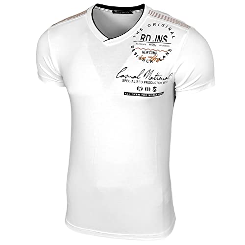 Herren Freizeit V-Ausschnitt Vintage Kurzarm T-Shirt Slim Fit Design Fashion Top Print Shirt 1930, Farbe:Weiß, Größe:XL von Baxboy