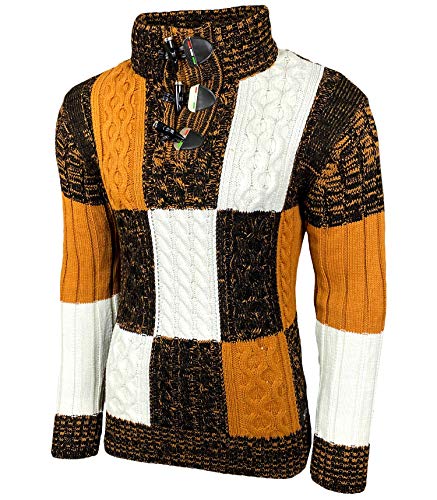 Herren Grobstrick Pullover Strickpullover Stehkragen Winter-Freizeit-Jacke Muster Design Meliert Sweatshirt Pulli B-51112, Farbe:Camel, Größe:XL von Baxboy