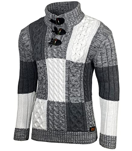Herren Grobstrick Pullover Strickpullover Stehkragen Winter-Freizeit-Jacke Muster Design Meliert Sweatshirt Pulli B-51112, Farbe:Grau, Größe:S von Baxboy