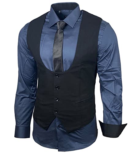 Herren Hemd Weste Krawatte Set Business Anzugweste Westen Slim Fit Smoking Frack Business Herrenanzug-Set Sakko B-101, Farbe:Anthrazit, Größe:L von Baxboy