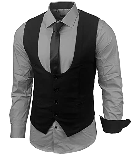 Herren Hemd Weste Krawatte Set Business Anzugweste Westen Slim Fit Smoking Frack Business Herrenanzug-Set Sakko B-101, Farbe:Grau, Größe:S von Baxboy