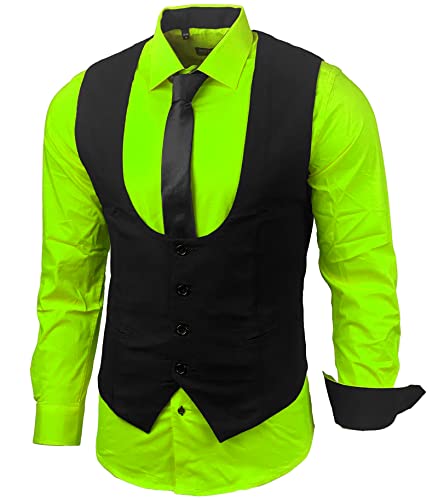 Herren Hemd Weste Krawatte Set Business Anzugweste Westen Slim Fit Smoking Frack Business Herrenanzug-Set Sakko B-101, Farbe:Grün, Größe:L von Baxboy