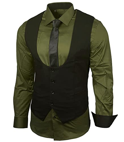 Herren Hemd Weste Krawatte Set Business Anzugweste Westen Slim Fit Smoking Frack Business Herrenanzug-Set Sakko B-101, Farbe:Khaki, Größe:XXL von Baxboy