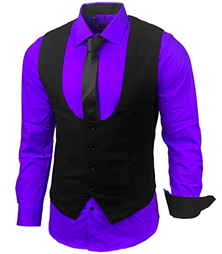 Herren Hemd Weste Krawatte Set Business Anzugweste Westen Slim Fit Smoking Frack Business Herrenanzug-Set Sakko B-101, Farbe:Lila, Größe:L von Baxboy