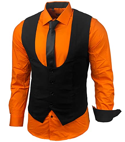 Herren Hemd Weste Krawatte Set Business Anzugweste Westen Slim Fit Smoking Frack Business Herrenanzug-Set Sakko B-101, Farbe:Orange, Größe:L von Baxboy