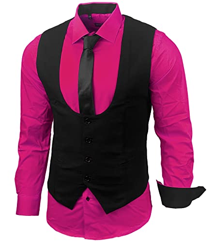 Herren Hemd Weste Krawatte Set Business Anzugweste Westen Slim Fit Smoking Frack Business Herrenanzug-Set Sakko B-101, Farbe:Pink, Größe:L von Baxboy