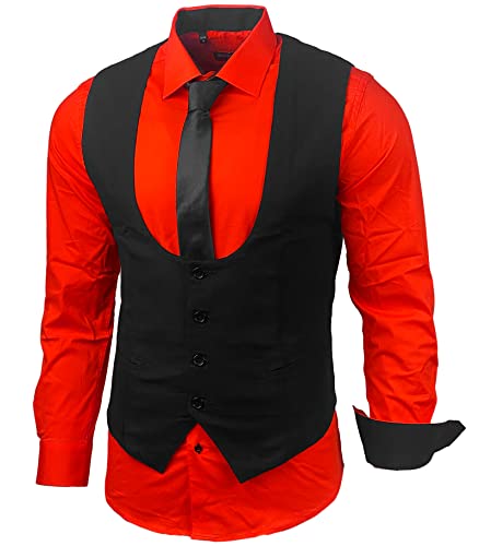 Herren Hemd Weste Krawatte Set Business Anzugweste Westen Slim Fit Smoking Frack Business Herrenanzug-Set Sakko B-101, Farbe:Rot, Größe:L von Baxboy