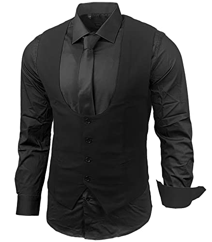 Herren Hemd Weste Krawatte Set Business Anzugweste Westen Slim Fit Smoking Frack Business Herrenanzug-Set Sakko B-101, Farbe:Schwarz, Größe:L von Baxboy