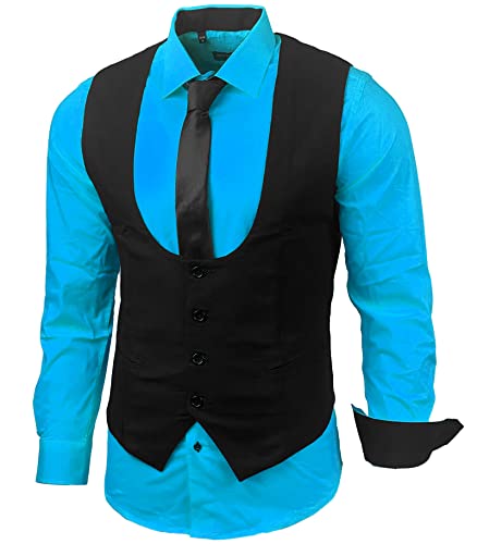 Herren Hemd Weste Krawatte Set Business Anzugweste Westen Slim Fit Smoking Frack Business Herrenanzug-Set Sakko B-101, Farbe:Türkis, Größe:L von Baxboy