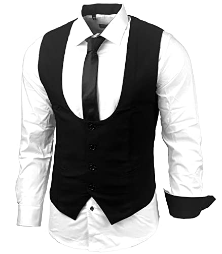 Herren Hemd Weste Krawatte Set Business Anzugweste Westen Slim Fit Smoking Frack Business Herrenanzug-Set Sakko B-101, Farbe:Weiss/Schwarz, Größe:L von Baxboy