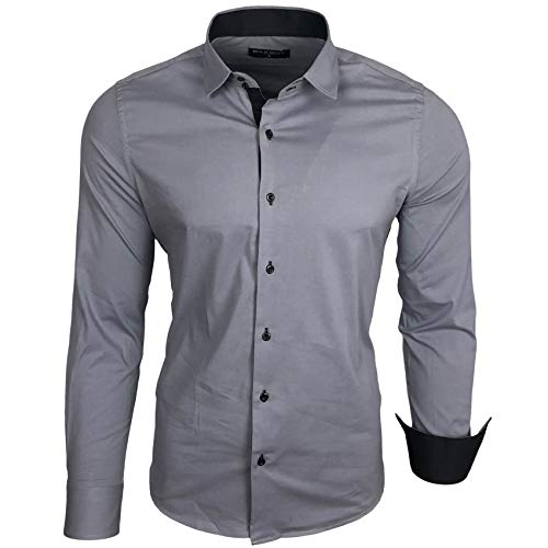 Baxboy Herren-Hemd Langarm/Business Freizeit Hochzeit/Bügelleicht/Slim-Fit/Anzug Kentkragen Hemd B-500, Farbe:Grau, Größen:3XL von Baxboy