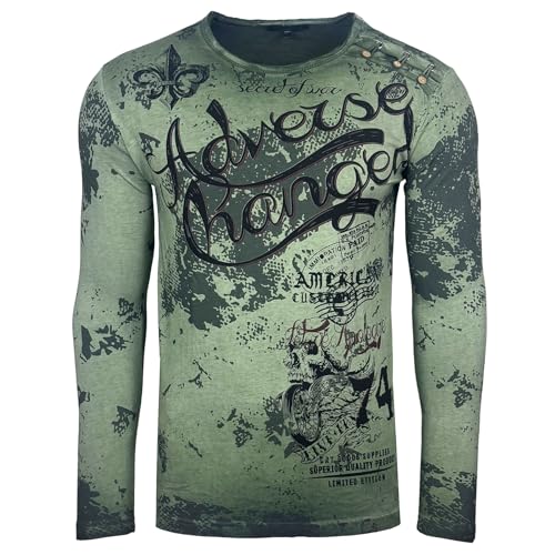 Herren Longsleeve Langarmshirt Shirt Mit Rundhalskragen mit Grandad-Ausschnitt T-Shirt Shirt 706, Farbe:Khaki, Größe:L von Baxboy