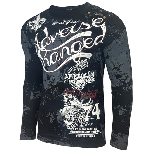 Herren Longsleeve Langarmshirt Shirt Mit Rundhalskragen mit Grandad-Ausschnitt T-Shirt Shirt 706, Farbe:Schwarz, Größe:M von Baxboy