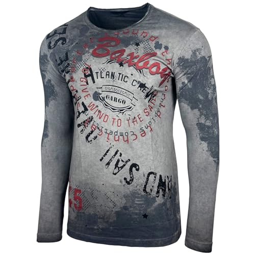 Herren Longsleeve T-Shirt Langarmshirt Langarm Aufdruck Oberteil Sweatshirt 705, Farbe:Anthrazit, Größe:2XL von Baxboy