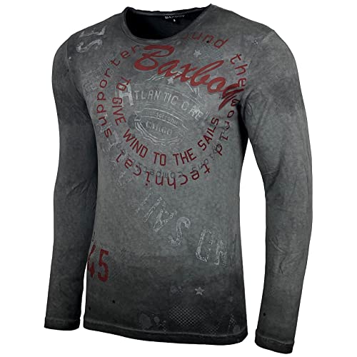 Herren Longsleeve T-Shirt Langarmshirt Langarm Aufdruck Oberteil Sweatshirt 705, Farbe:Anthrazit, Größe:M von Baxboy