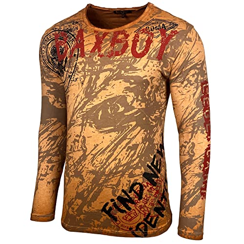 Herren Longsleeve T-Shirt Moderner Männer Langarmshirt Langarm Sweatshirt 701, Farbe:Camel, Größe:2XL von Baxboy