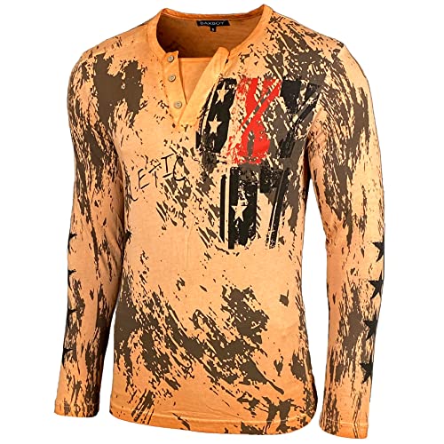 Herren Longsleeve T-Shirt Moderner Männer Langarmshirt Langarm Sweatshirt 702, Farbe:Orange, Größe:2XL von Baxboy