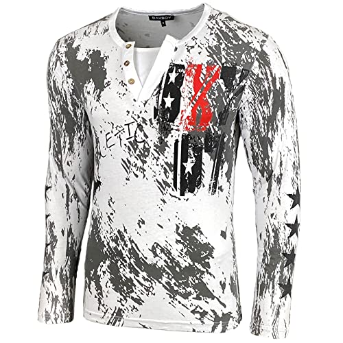 Herren Longsleeve T-Shirt Moderner Männer Langarmshirt Langarm Sweatshirt 702, Farbe:Weiß, Größe:2XL von Baxboy