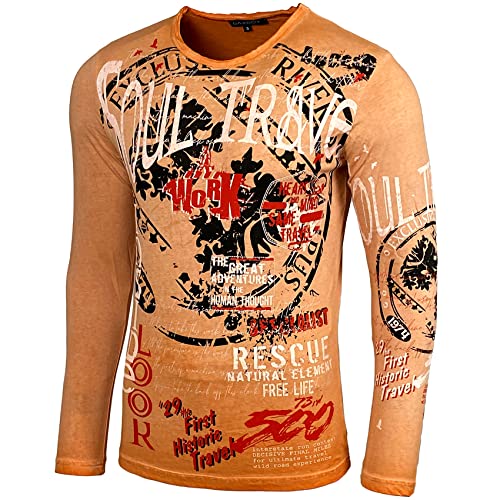 Herren Longsleeve T-Shirt Moderner Männer Langarmshirt Langarm Sweatshirt 704, Farbe:Orange, Größe:2XL von Baxboy